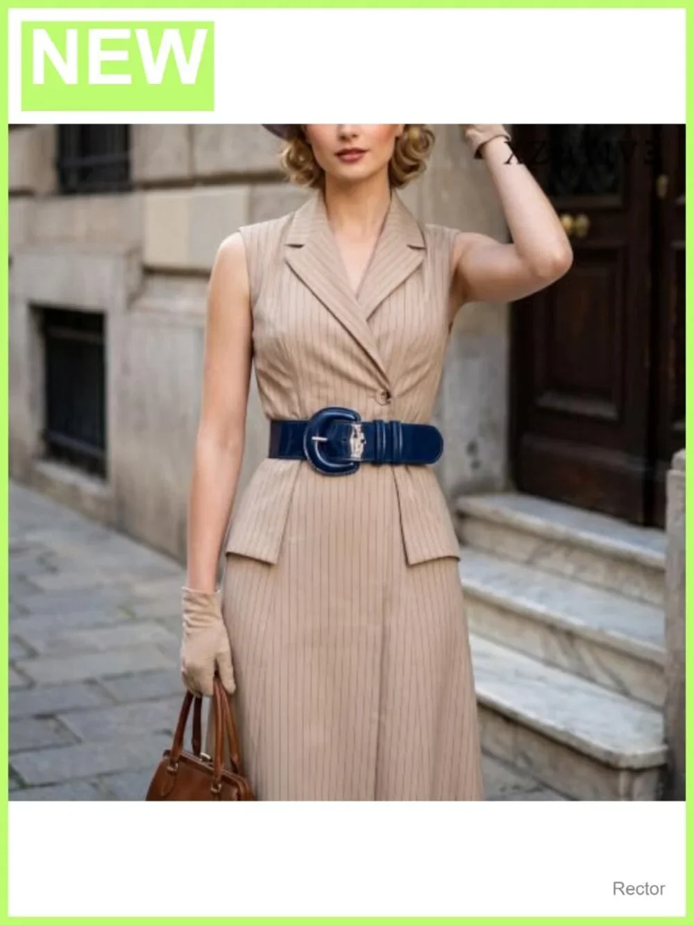 Wide Faux Patent Leather Belt Vintage Buckle Cinch Waist for Dresses